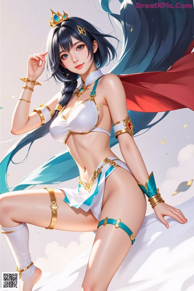 A woman in a bikini with a crown on her head.